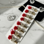 Red Rose and Crystal Pearl Accented Gold Hair Clips (1pair Rs.20)
