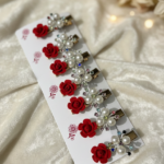 Red Rose and Crystal Pearl Accented Gold Hair Clips (1pair Rs.20)