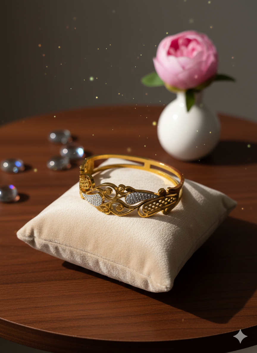 2026/02/1000184210.png The Eternal Paisley Filigree Gold Kada bracelet - Image 1