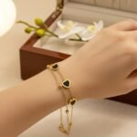 Midnight Romance: Dual-Layer Black Enamel Heart Bracelet