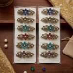 Vintage Antique Bronze Floral Barrette Rhinestone Crystal  Hair Clips