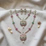 Divine Ganesha Oxidized Silver Temple Jewellery Set – Long & Short Necklace Combo with Jhumkas