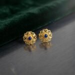 22K Gold Filigree Floral Studs with Lapis Lazuli Centers