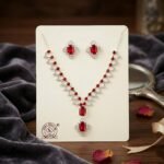 Ruby Red Emerald-Cut Rhodium-Plated Necklace Set