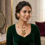 Gold Antique Pendant, Invisible chain with earrings