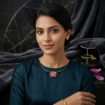 Pink Enamel Lotus & Emerald Bead Invisible chain