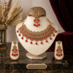 Red Teardrop Choker, Earrings, and Maang Tikka