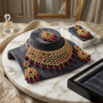 Ruby Red & Gold Filigree Bridal Set