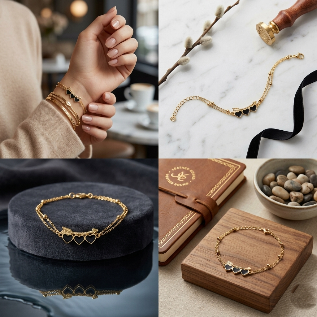 2026/04/1000192762.png Triple Black Heart & Arrow Bracelet - Image 1