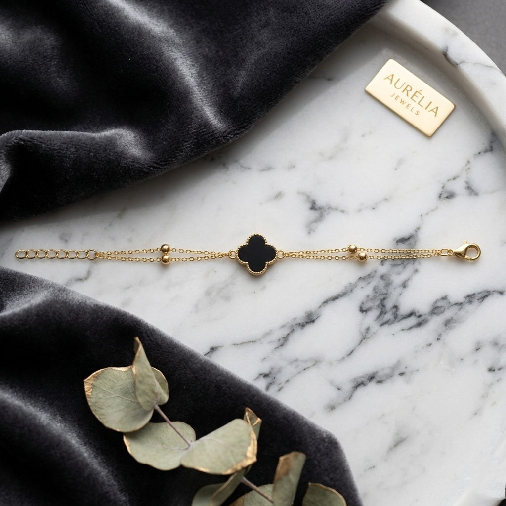 2026/04/1000192763.png Double-Chain Black Clover Bracelet - Image 1