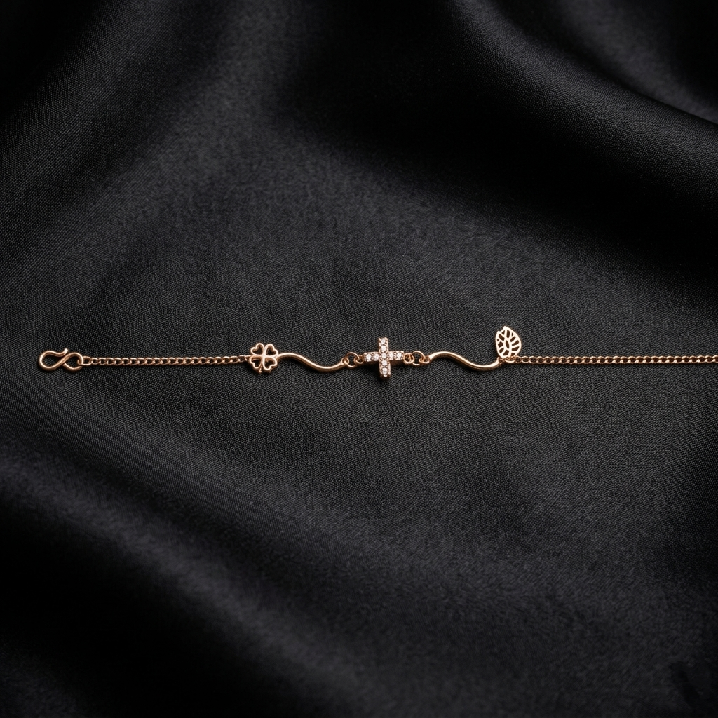 2026/04/1000192765.png Rose Gold Cross, Clover & Leaf Bracelet - Image 1