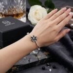 Silver & Black Crystal Expandable Bangle