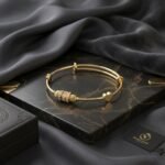 Adjustable Gold-Plated Bangle with Pave Barrel & Heart Accents Bracelet