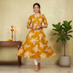 Pure Cotton Festive Floral Mustard Yellow Anarkali Kurta