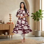 Pure cotton Elegant Floral Maroon Anarkali Kurta