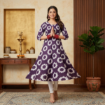 Pure Cotton Vibrant Floral Purple Anarkali Kurta
