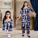 Delta Print 2-Piece Kurta and Pant Set - Royal Navy Floral