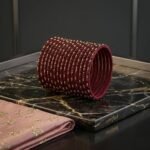 Regal Maroon Velvet & Gold-Beaded Bangle Set (Pack of 12 pcs or 1Dozen)
